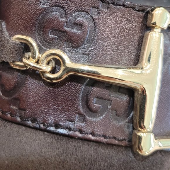 GUCCI GG MONOGRAM LEATHER & SUESE HEELED SHOES  BROWN FIT LIKE 8-8.5 - Picture 12 of 12